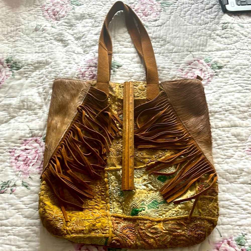 Muchelle suede leather and embroidery hobo bag